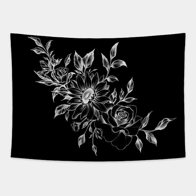 Sun Flower and Roses Tattoo Design Tapestry by Tred85