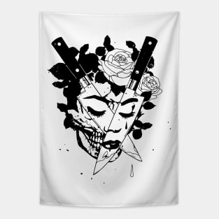 Skull face woman Tapestry