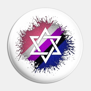 Paint Splatter Gender Fluid Pride Flag Star of David Symbol Pin