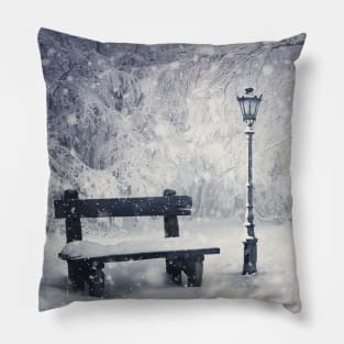 winter in the snowy park Pillow