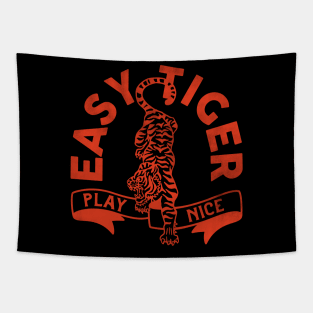 "Easy Tiger, Play Nice" Cool & Retro Red Tiger Design Tapestry