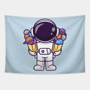 Cute Astronaut Bring Planet Space In Paper Bag Cartoon Tapestry