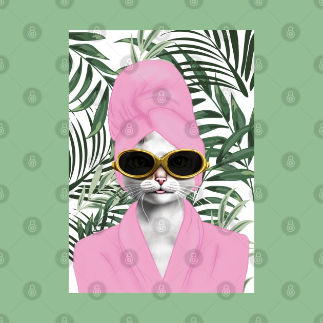 Cute Cat Wearing Pink Robe by PetODesigns