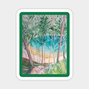 An abstract watercolour and pencil depiction of a green lake. Magnet