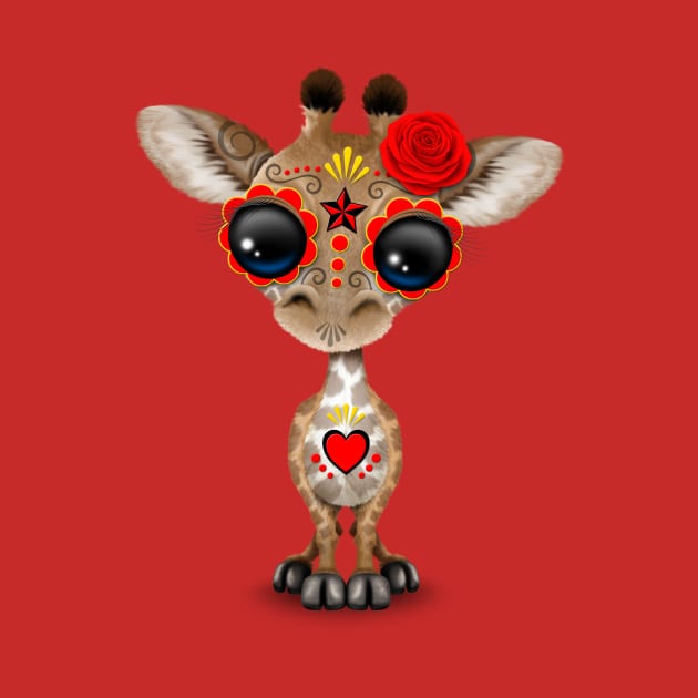 Red Day of the Dead Sugar Skull Baby Giraffe by jeffbartels