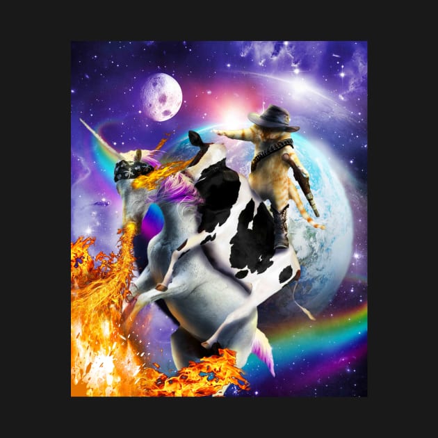 Space Galaxy Cowboy Cat On Cow Unicorn, Rainbow Fire Funny by Random Galaxy