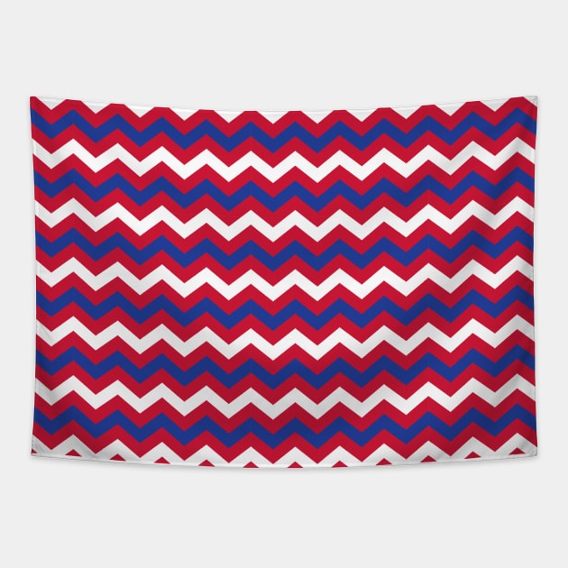 Red White and Blue Chevron Zigzag Pattern Tapestry by squeakyricardo