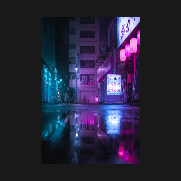 Reflection in the water in Japan Cyberpunk retrowave aesthetic by TokyoLuv