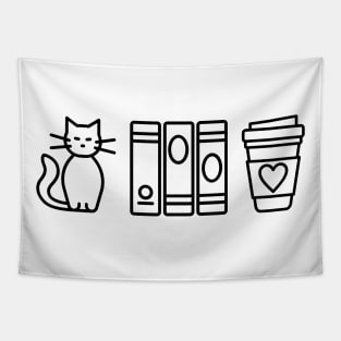 Cats, Books, & Coffee (Black Print) Tapestry