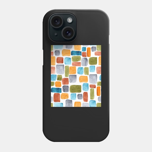 Color blocking: Hand-painted watercolor rectangle shapes in autumnal colors olive, teal, orange, rust and turquoise as a seamless surface pattern design Phone Case by nobelbunt