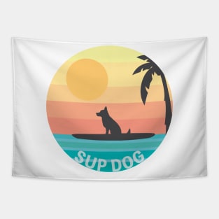 Sup Dog Funny Paddle Boarding German Shepherd Dog Rainbow Sunset Tapestry