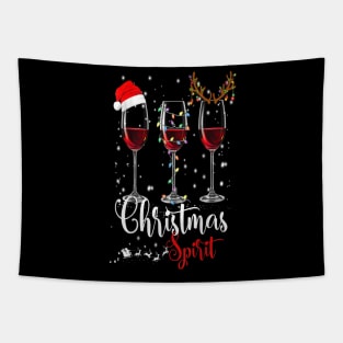 Funny Christmas Spirits Glasses Of Wine Xmas Holidays Party Tapestry