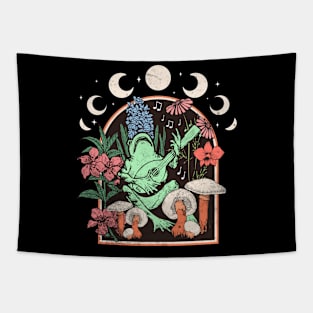 Cottagecor Frog Playing Music Mushrooms Flowers Tapestry