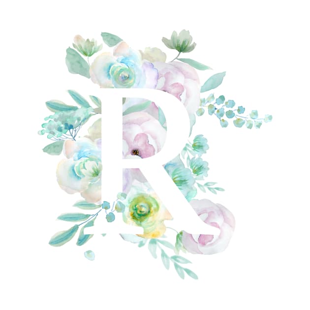 Botanical alphabet R green and purple flowers by colorandcolor