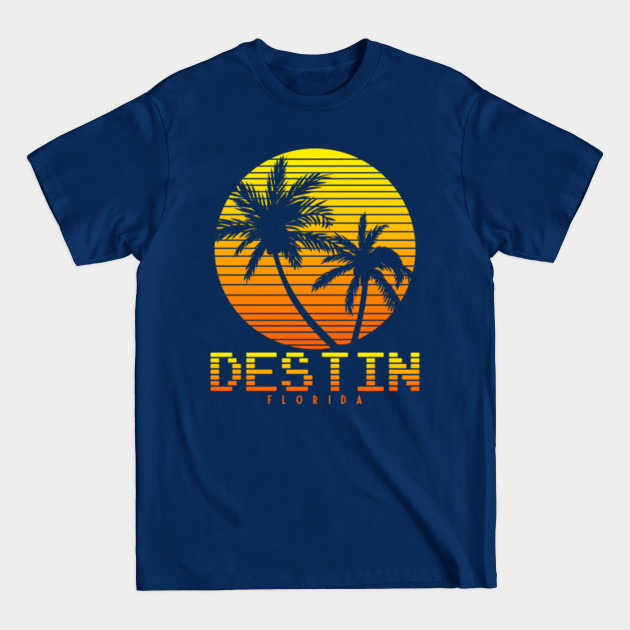 Discover Retro Vintage Destin City Florida Sunset Beach Palm Tree - Destin City Florida - T-Shirt