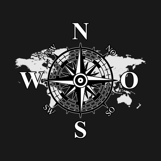 Compass with world map, cardinal points of earth by The Hammer