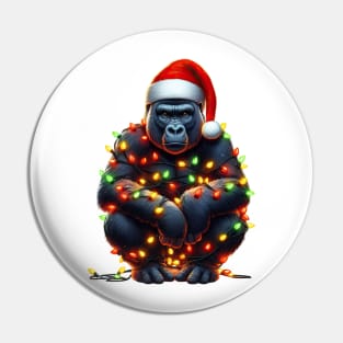 Gorilla Wrapped In Christmas Lights Pin