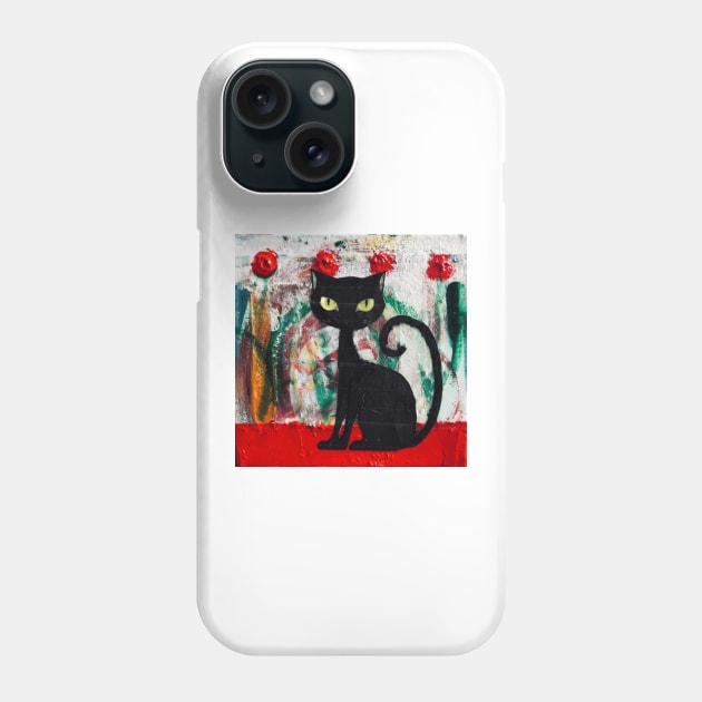 Black Cat With Red Roses Phone Case by tiffanyarpdaleo