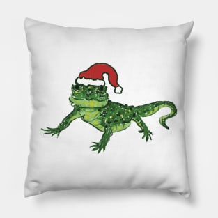 Lizard in a Christmas hat Pillow