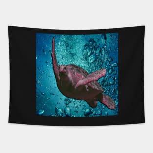 Sea Turtle Swimming in ocean with bubbles save the sea turtles, Art Graphic Design available on many products Tapestry