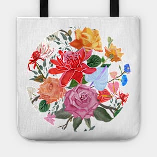 Tropical flowers and roses artistic flower Tote