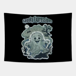 Sweet Ghost in Spooky Expressions, Halloween Scary, dark atmosphere, Halloween vibes Tapestry