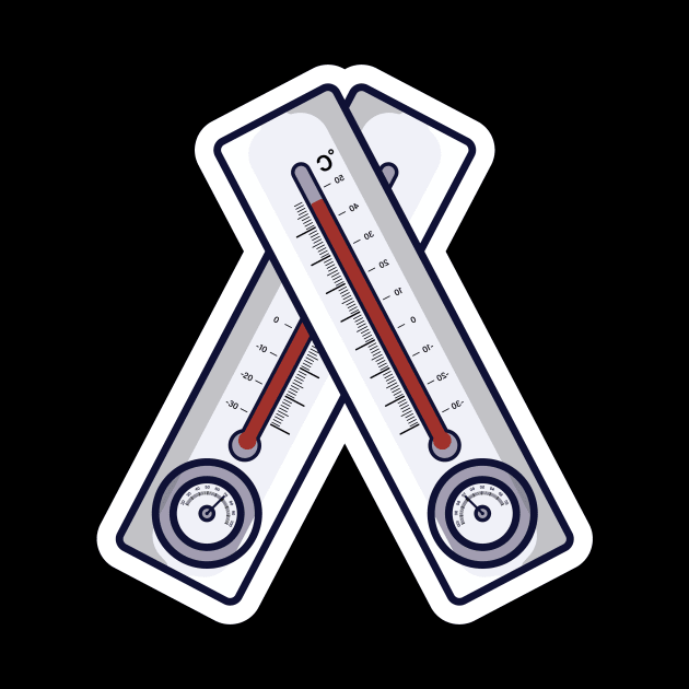 Celsius Meteorology Thermometer Sticker vector illustration. Health and medical object icon concept. Thermometer for measuring heat and cold winter temperature sticker design icons with shadow. by AlviStudio