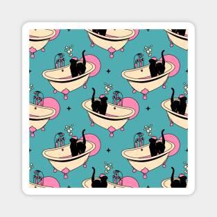 Spa Day Black Cat Pattern in blue Magnet