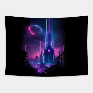 Neon City Night Landscape - AI Art Tapestry