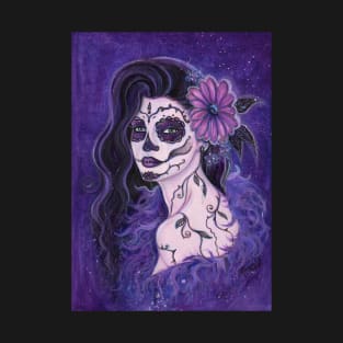 Day of the dead purple Daisy By Renee Lavoie T-Shirt