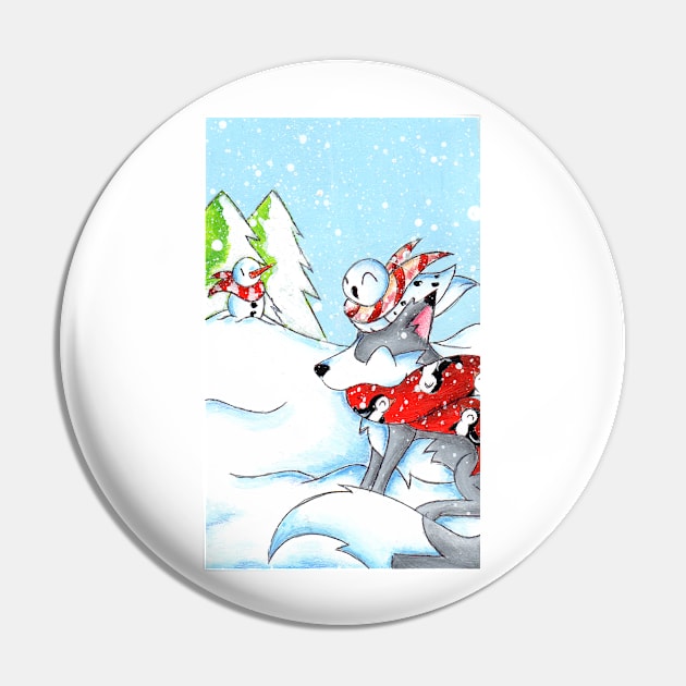 Snowy Friends Pin by KristenOKeefeArt