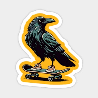 Crow standing on a skateboard Magnet