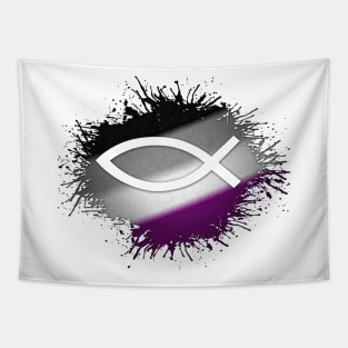 Paint Splatter Asexual Pride Flag Fish Symbol Tapestry