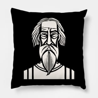 Bearded Man Woodcut Design Pillow