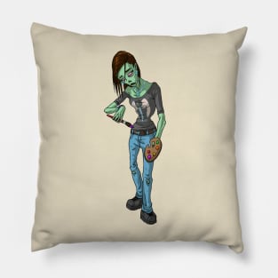 Zombie Girl Artist Painter with a Palette MONSTER GIRLS Series I Pillow
