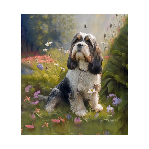 Petit Bassett Griffon Vendeen Dog in Flower Garden by candiscamera