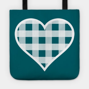 Peacock Blue and White Buffalo Plaid Heart Tote