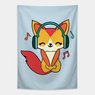 Happy fox with headphones Tapestry