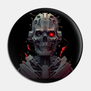 Comic-Style: AI Cyborg Robot Skull and the Apocalypse Pin