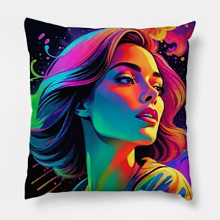 An Illustration of a Woman's Psychedelic Vision - colorful Pillow