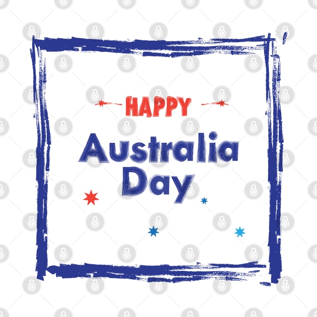 Happy Australia Day 26th January inscription poster with Calligraphy lettering, Australian Flag, Australia Map, stars and fireworks. Patriotic National Holiday Festive Poster for gifts and clothing design. by sofiartmedia