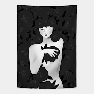 Cute girl with black flowers, version 2 Tapestry