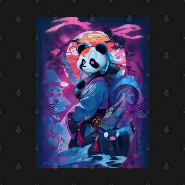 Neon Japanese samurai panda by Spaceboyishere