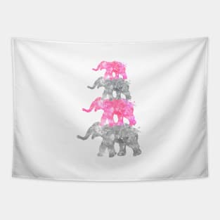 Pink and Grey Elephant Family Watercolor Painting Tapestry