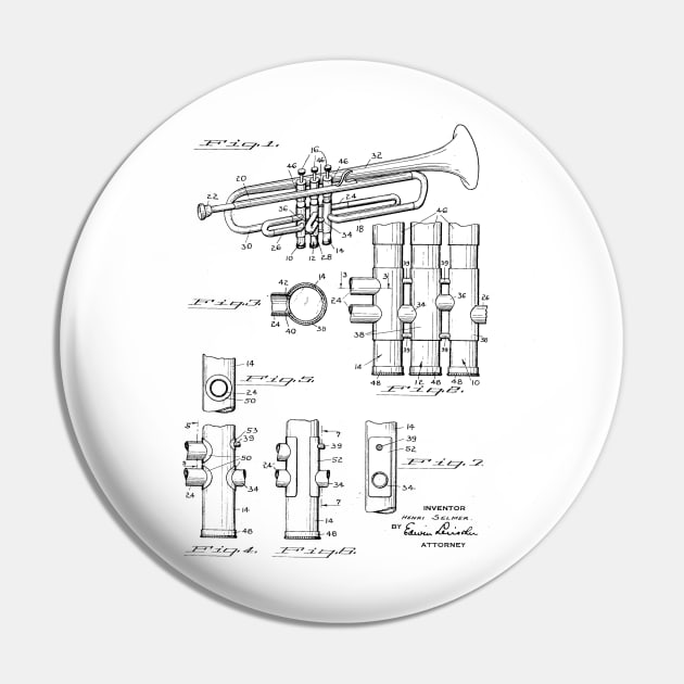 Musical Instrument vintage Patent Drawing Pin by TheYoungDesigns