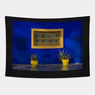 Blue wall and yellow window Tapestry