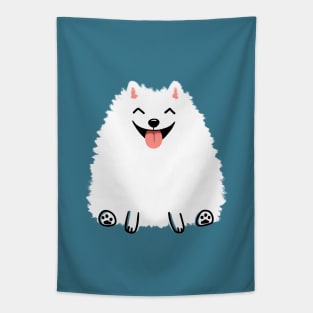 Cute White Pomeranian Cartoon Dog Tapestry