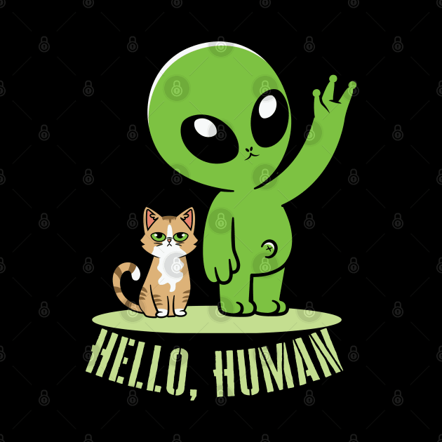 Alien with a cat: Hello, Human by Yelda