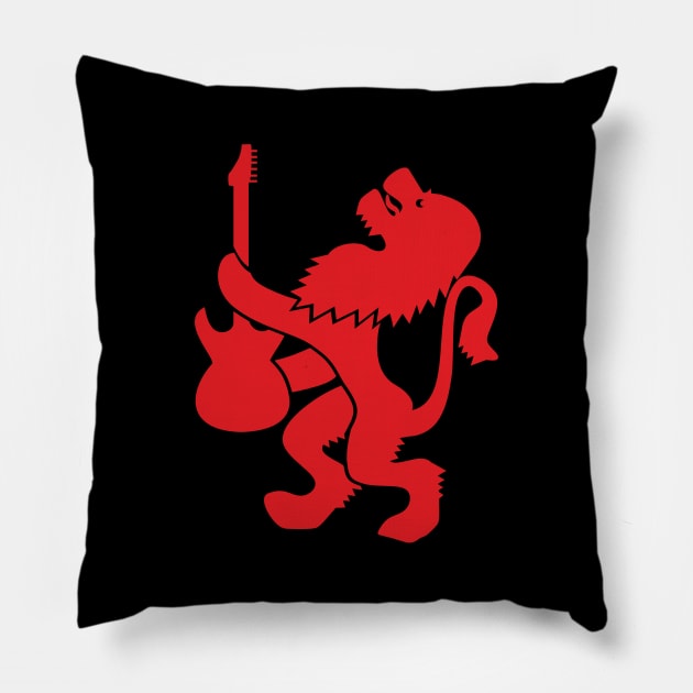 Lion guitarist (red print) Pillow by aceofspace
