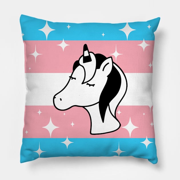 Trans Sparkle Unicorn Pillow by elizabethtruedesigns